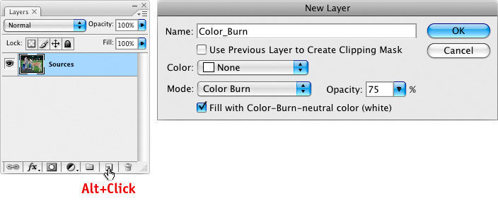 Режимы наложения Color Burn и Color Dodge
